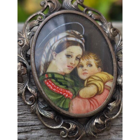 Vintage Italian Ornate 800 Silver Mother & Child Portrait Brooch / Pin /Pendant - Picture 2 of 6